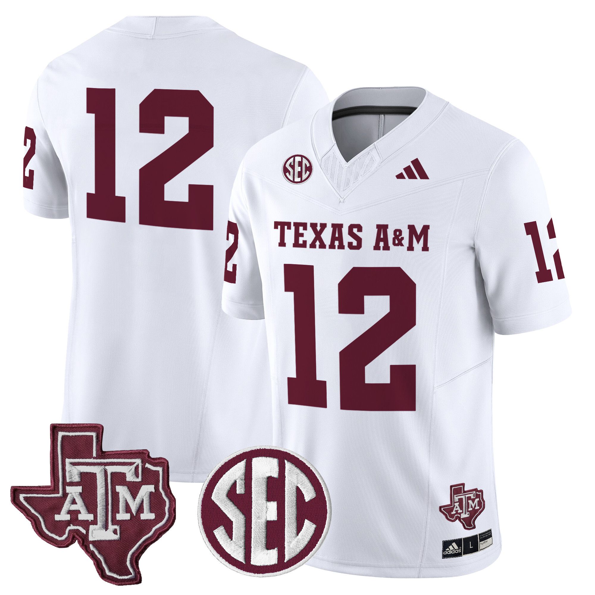 Men Texas A&M Aggies #12 No Name White 2024 Vapor Limited NCAA Jersey